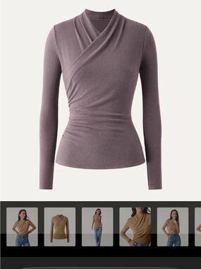 OGL Wrap-Front Long Sleeve Top in Dusty Mauve
